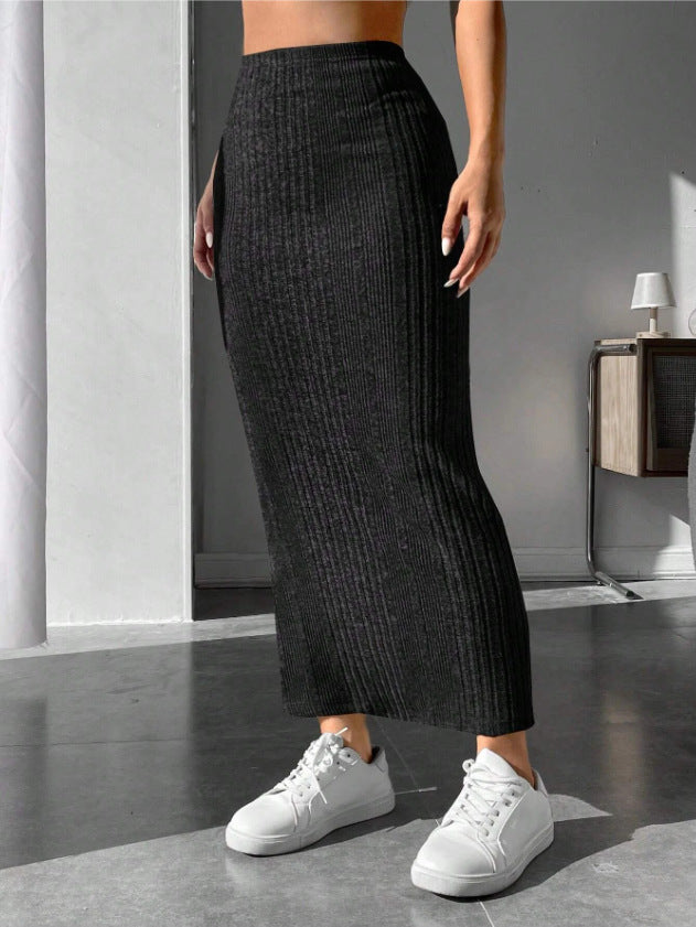 CozyKnit Irregular stripes slim-fitting knitted skirt