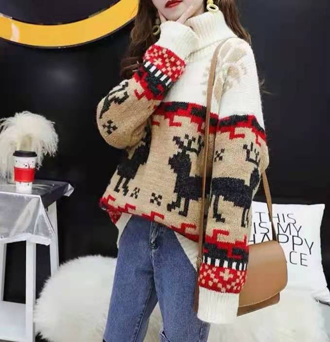 Turtleneck Christmas Graphic Knit Sweater