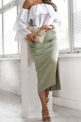 Button Slit Thread Knitted Long Skirt