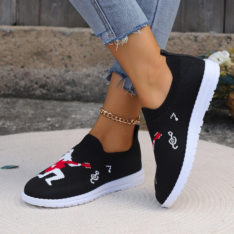 Rock music embroidered fly knit flats