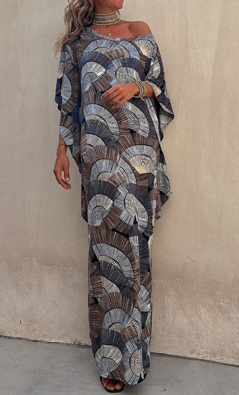 Batwing Printed Loose Maxi Dress