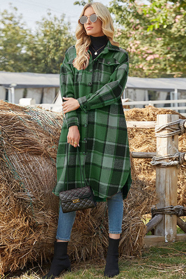 Long Flannel Plaid Trench Coat