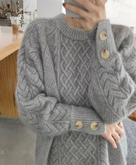 Retro Twist Thick Cuff Button Pullover Sweater