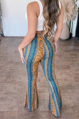 Printed High Elasticity Fitted Flared Leg Pants