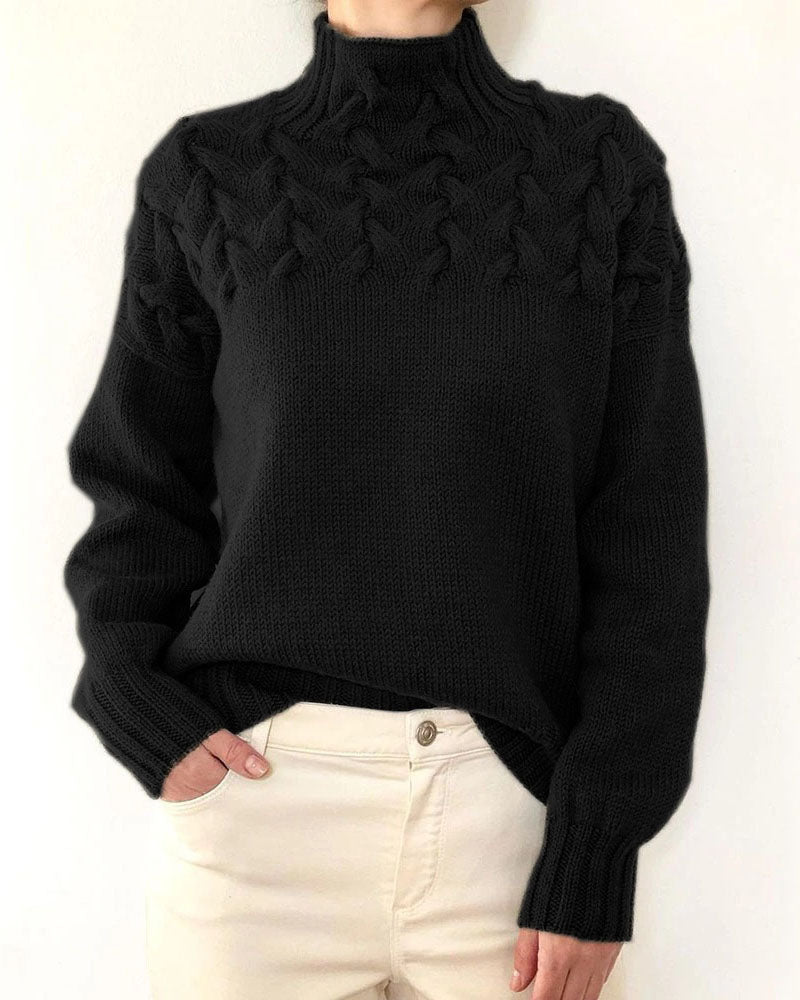 Unique braided turtleneck pullover sweater