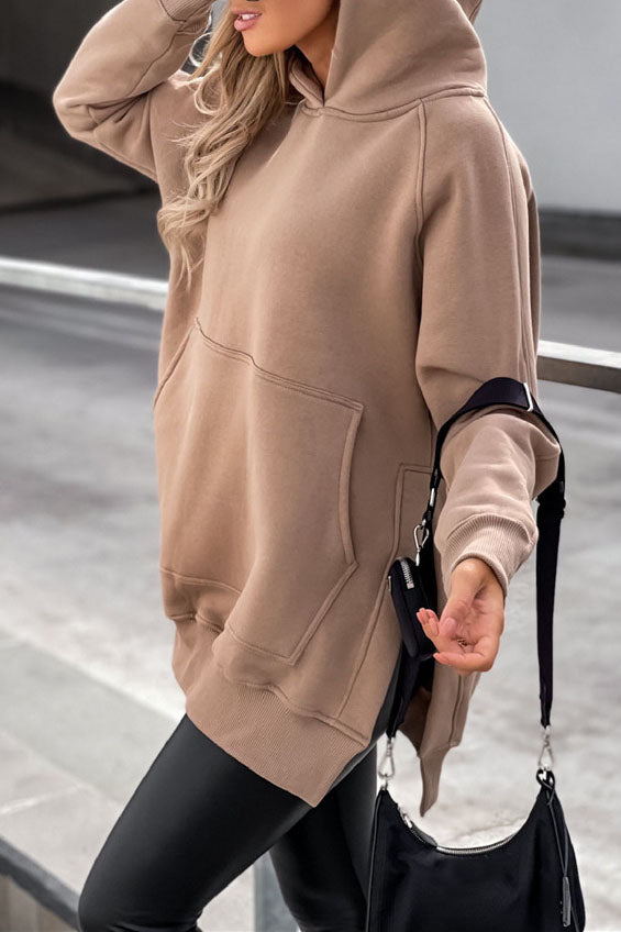 Kangaroo Pocket and Side Slits Oversized Hoodie