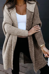 Brown Stitching Knit Hooded Cardigan Coat