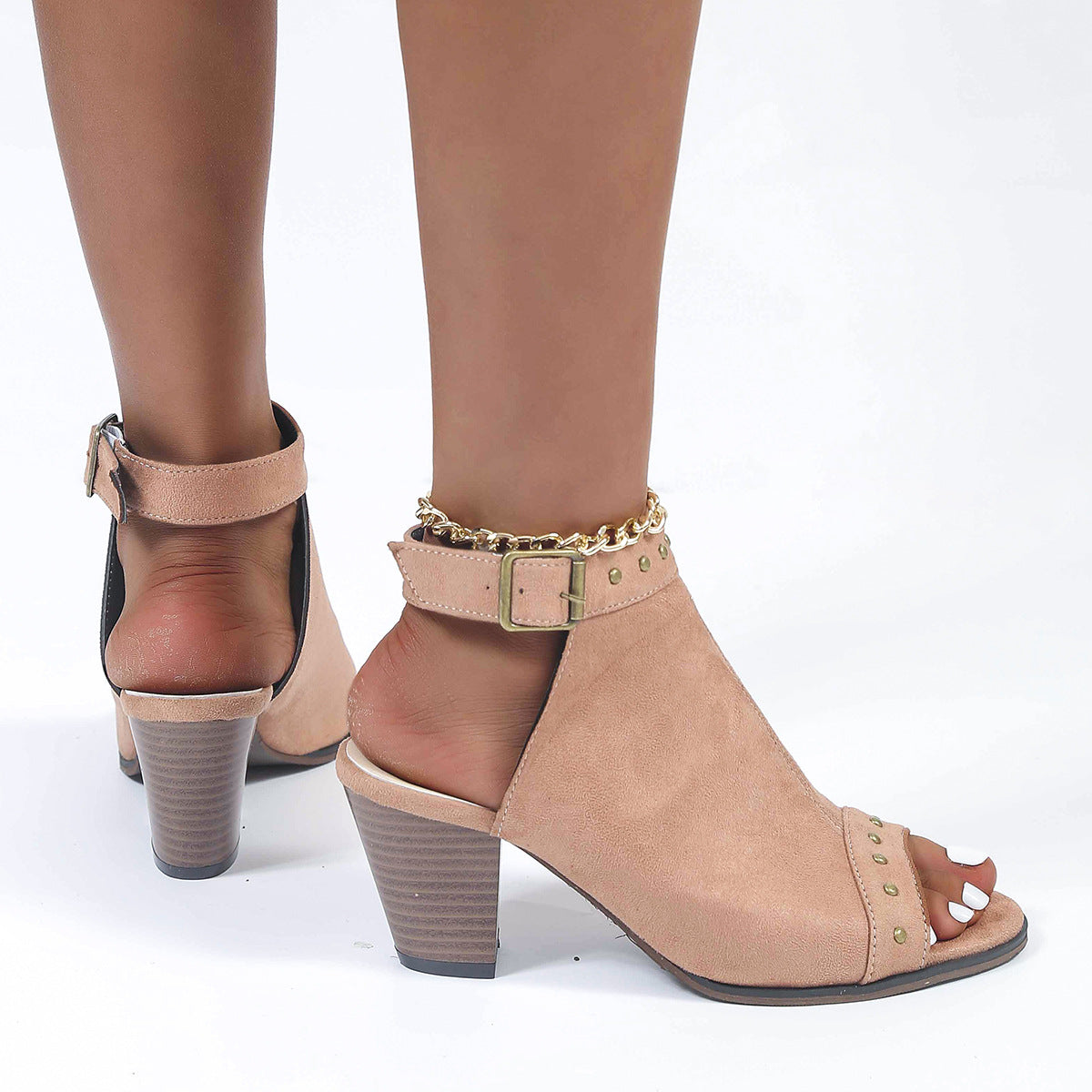 Slingback Buckle Stud Heel Sandals