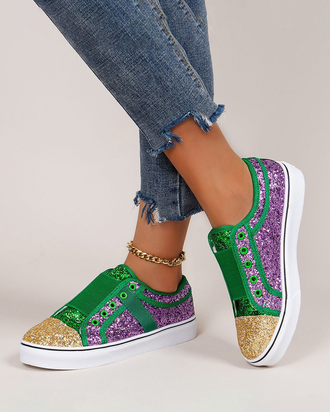 Sequin Colorblock Slip-on Canvas Shoes