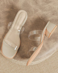 Transparent thick low heel square toe sandals