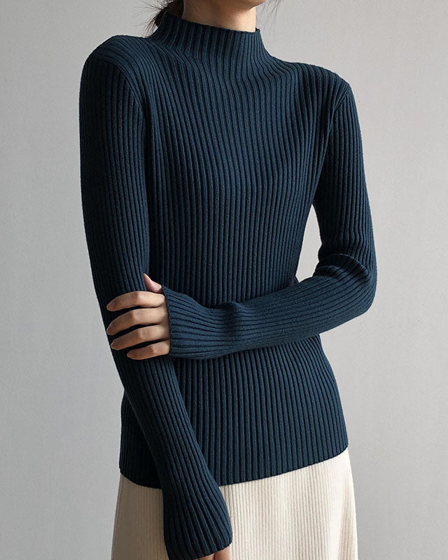 Half turtleneck slim fit pit striped versatile sweater