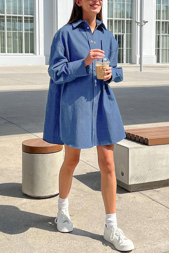 Denim Twill Loose Long Shirt