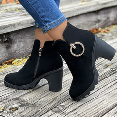 Side ring zipper black short rider boots