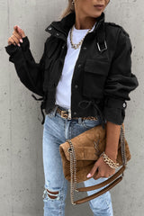 Back In Town Washed Cropped Biker Jacket