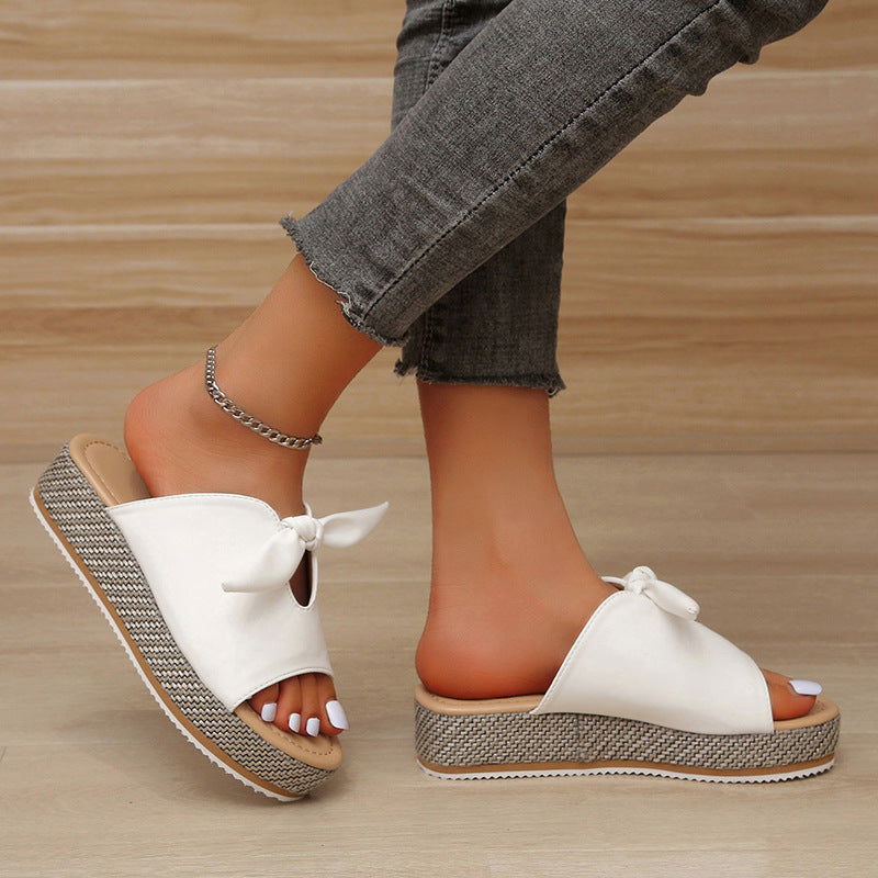 Colorblock Bows Lightweight Platform Slippers