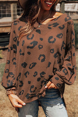 V-neck Loose casual Leopard Knitwear