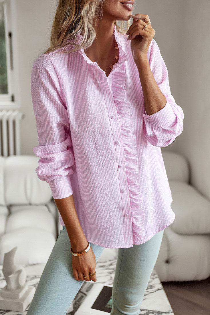 Petite Collar Pleated Trim Blouse