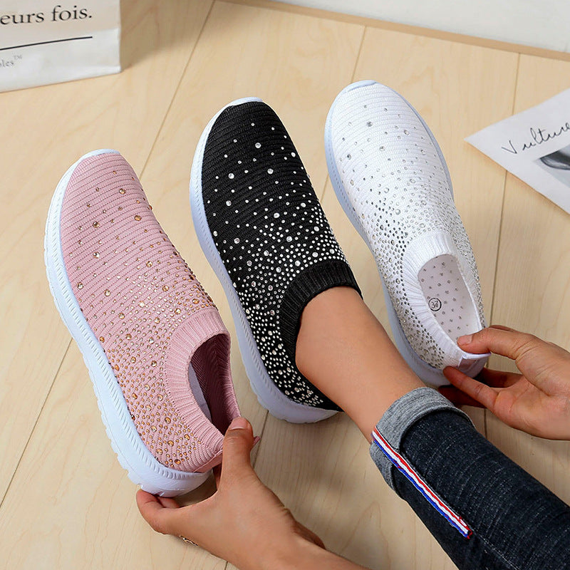 Rhinestones Hollow Out Knit Sneakers