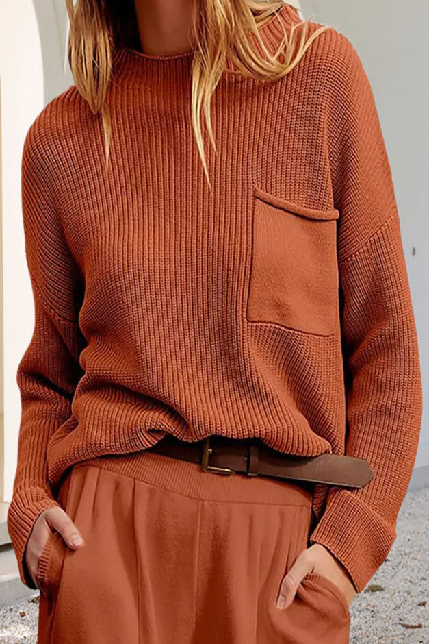 Relaxed Long Sleeve Pocket Knit Sweater