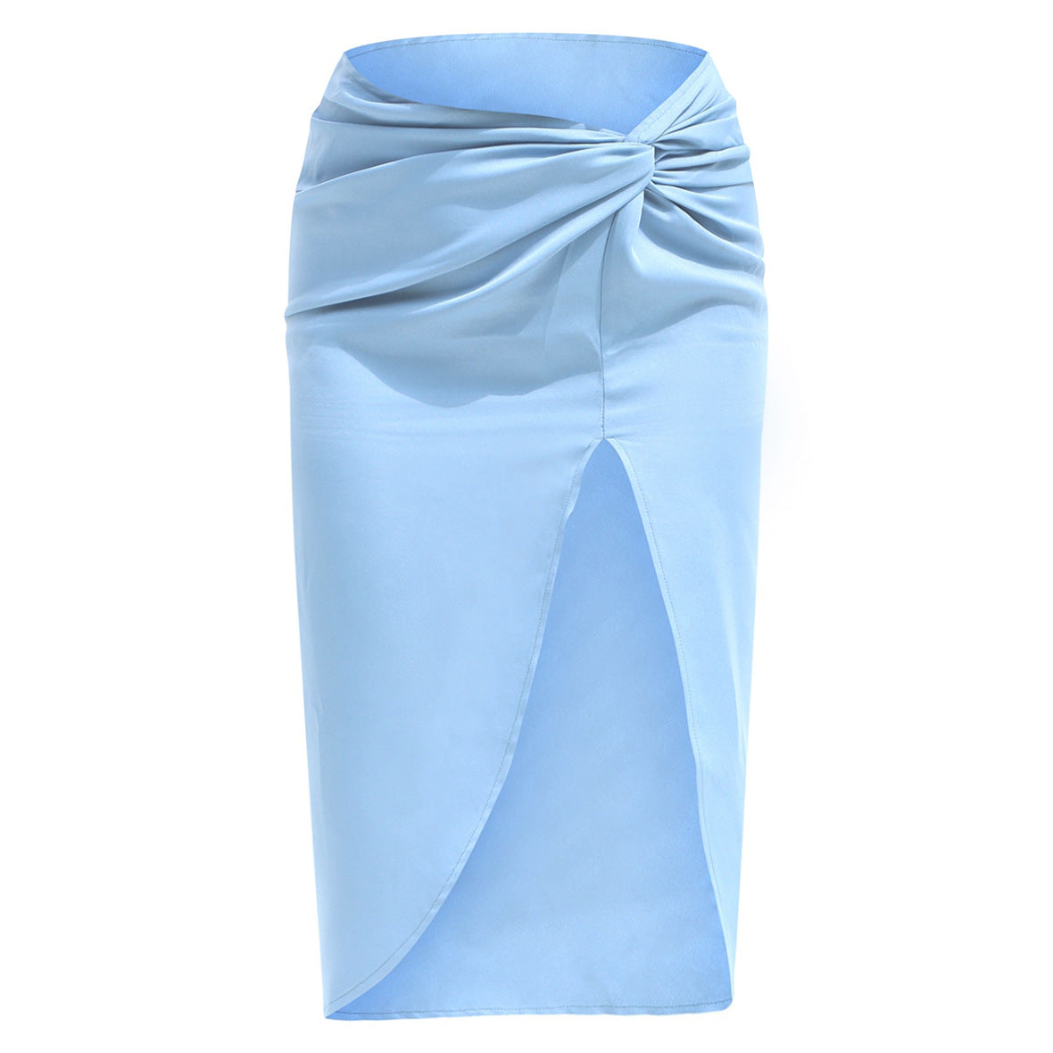 High Waist Irregular Solid Satin Slit Skirt