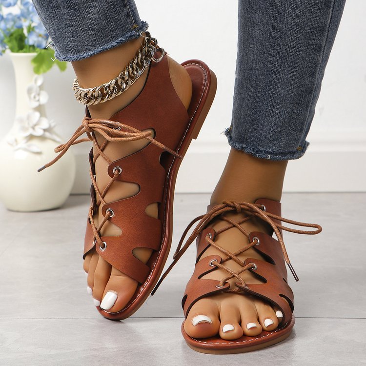 Flat open toe criss cross straps hollow sandals