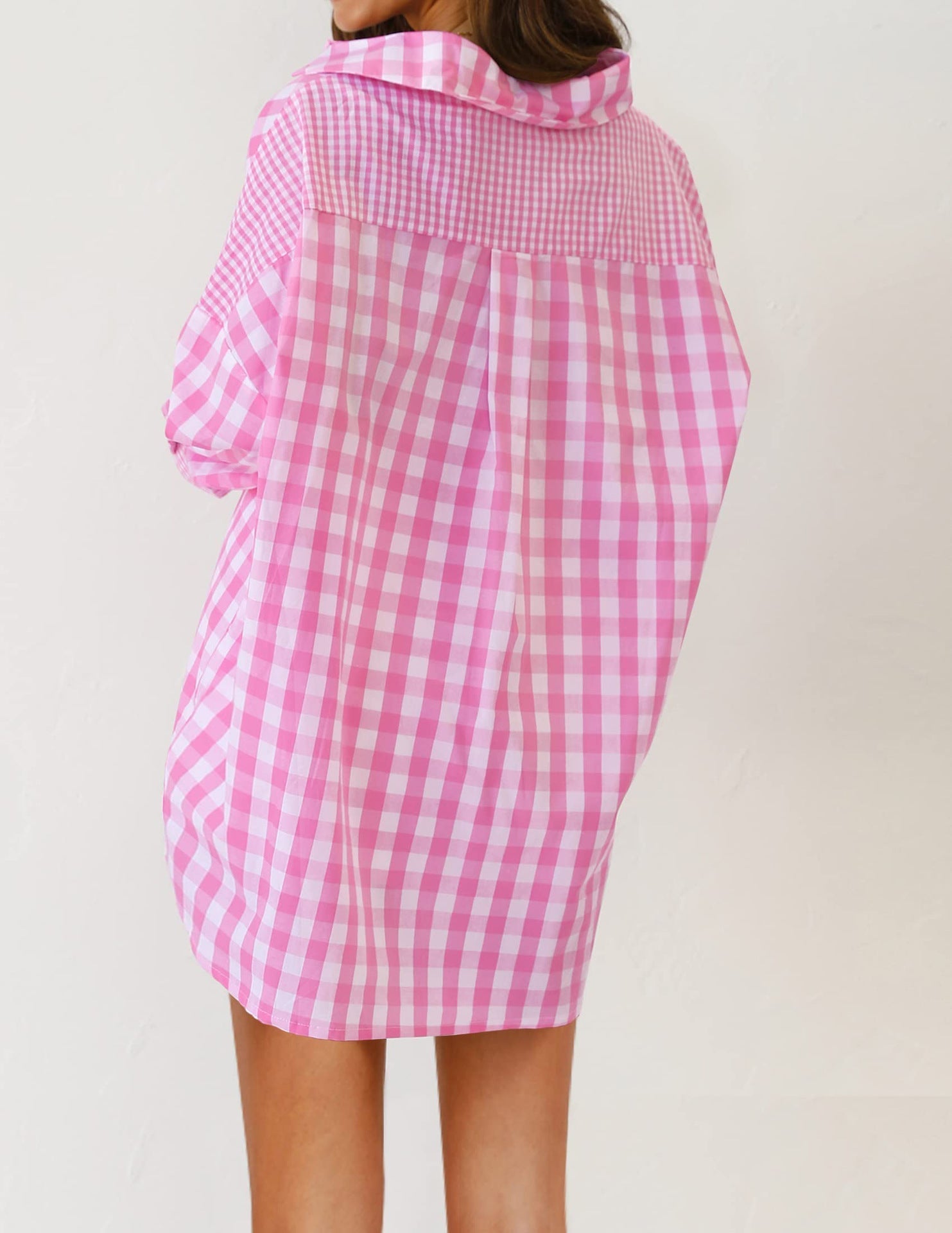 Geometric Art Loose Plaid Panel Shirt