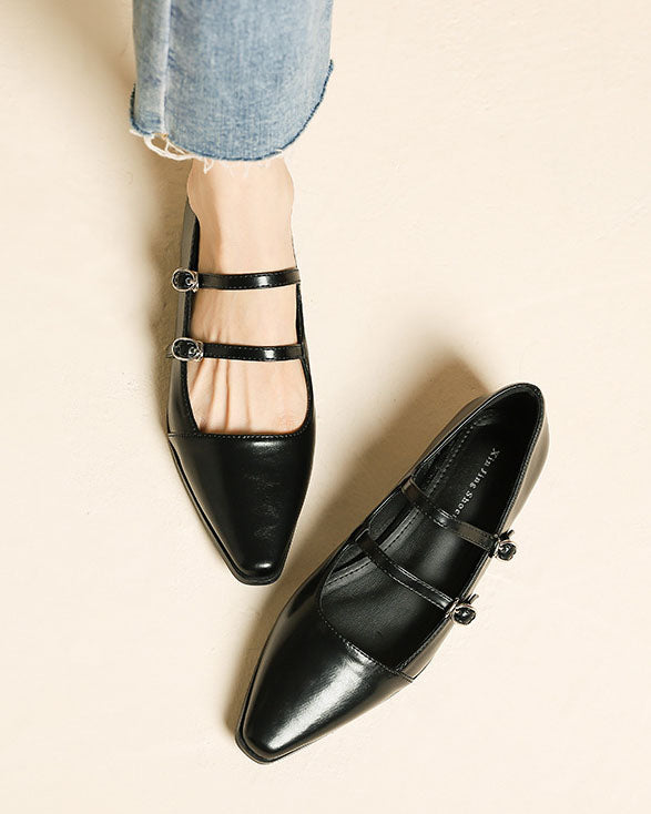 One-line buckle flat Mary Jane shoes