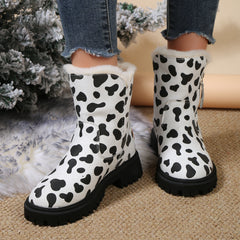 Leopard velvet mid-calf cotton shoes