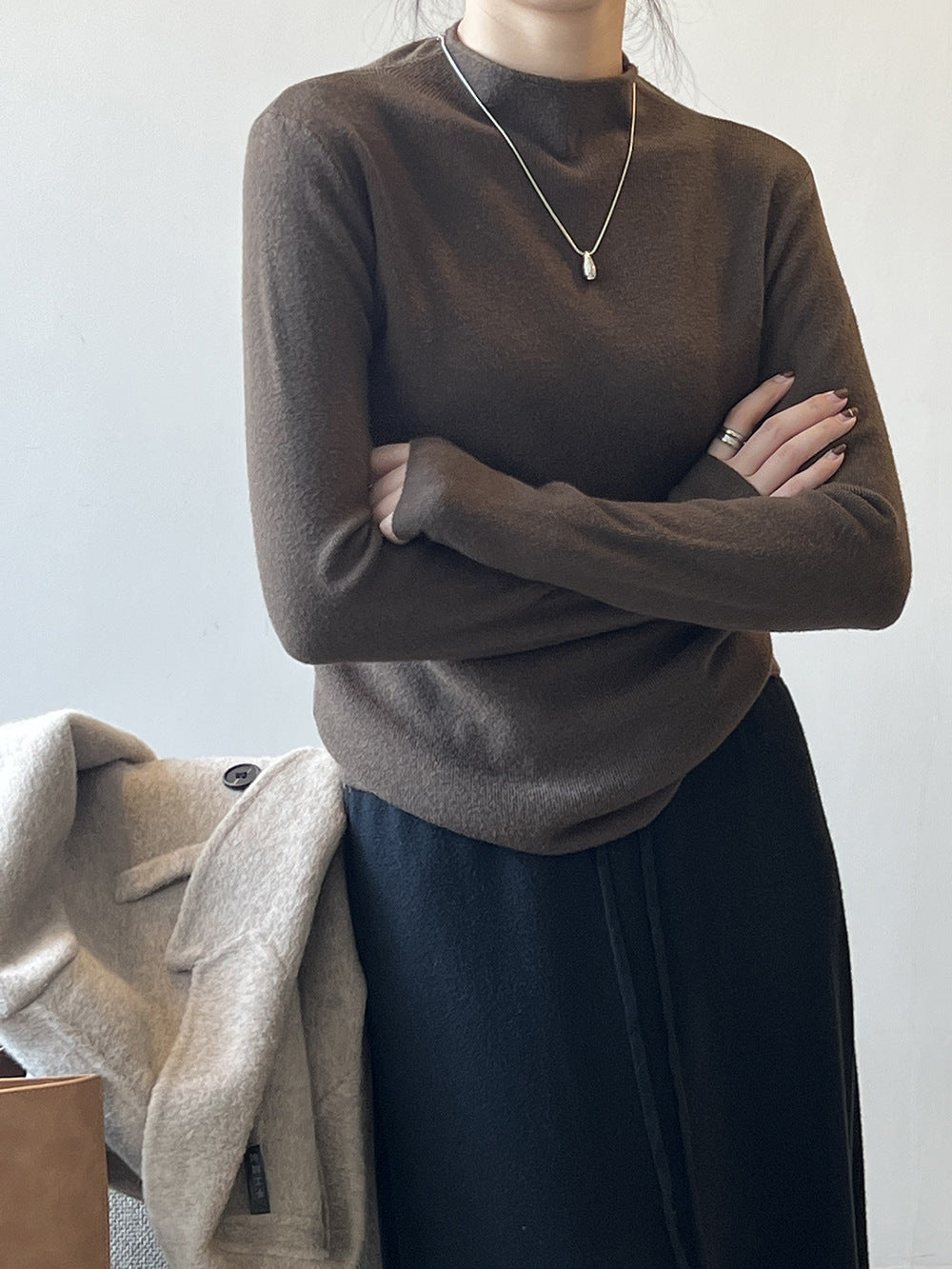 Half turtleneck brushed soft touch sweater