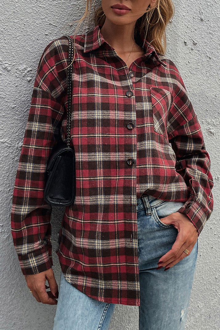 Classic Red Plaid Patchwork Shirt