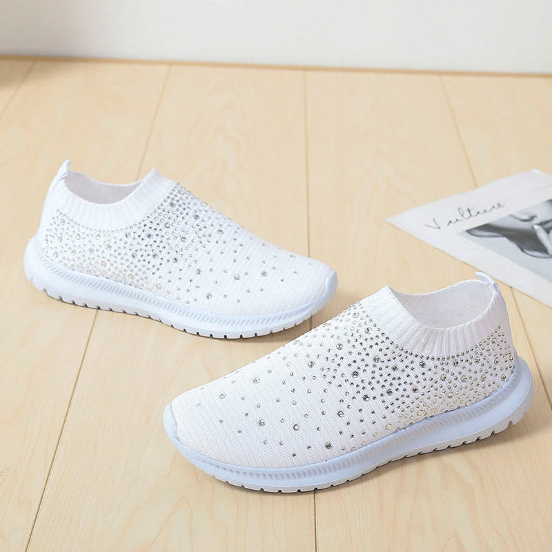 Rhinestones Hollow Out Knit Sneakers