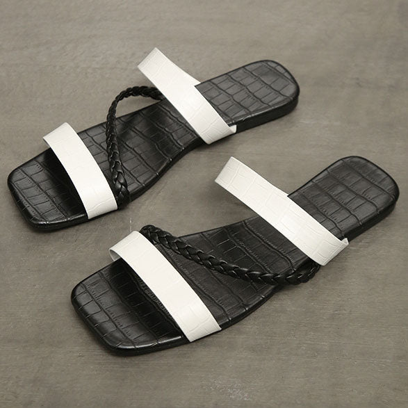 Colorblock Cross Strap Flat Slippers