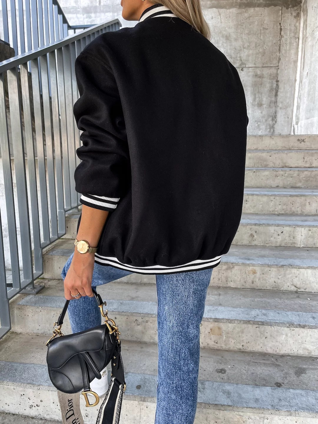 Classic Pocket Contrast Baseball Wool Jacket