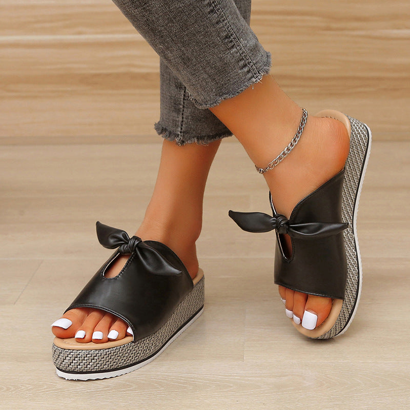 Colorblock Bows Lightweight Platform Slippers