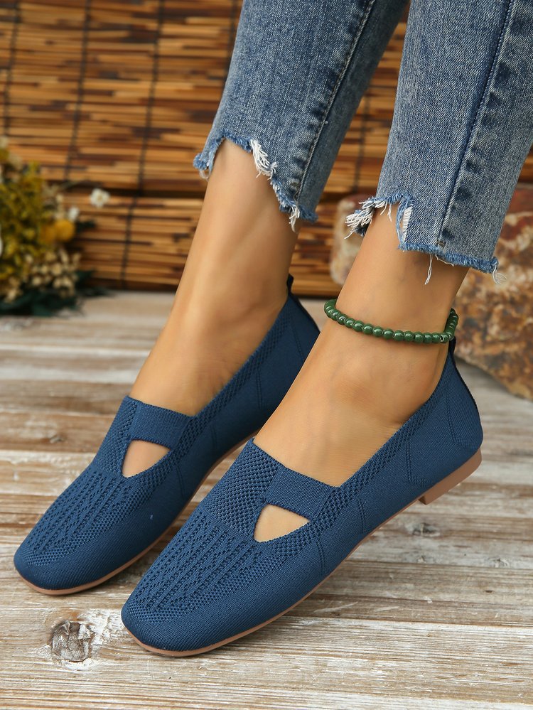 Navy knits hollow slip on shoes