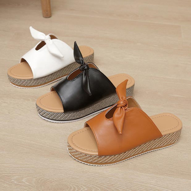 Colorblock Bows Lightweight Platform Slippers