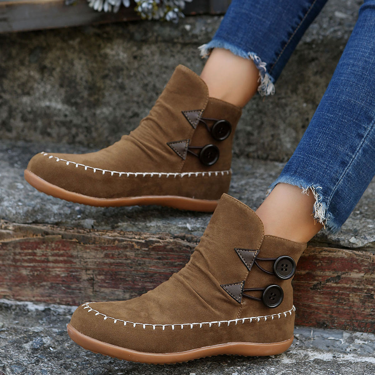 Flat high-top button-embellished Martin Booties