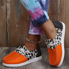 Color-block Lace-up Canvas Flat Shoes