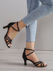 Black Strappy Stiletto Peep Toe Sandals