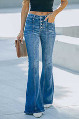 Distressed Splice Panels Stretch Flare Jeans