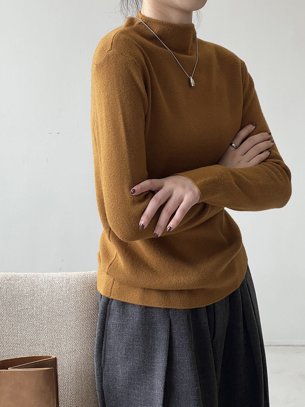 Half turtleneck brushed soft touch sweater