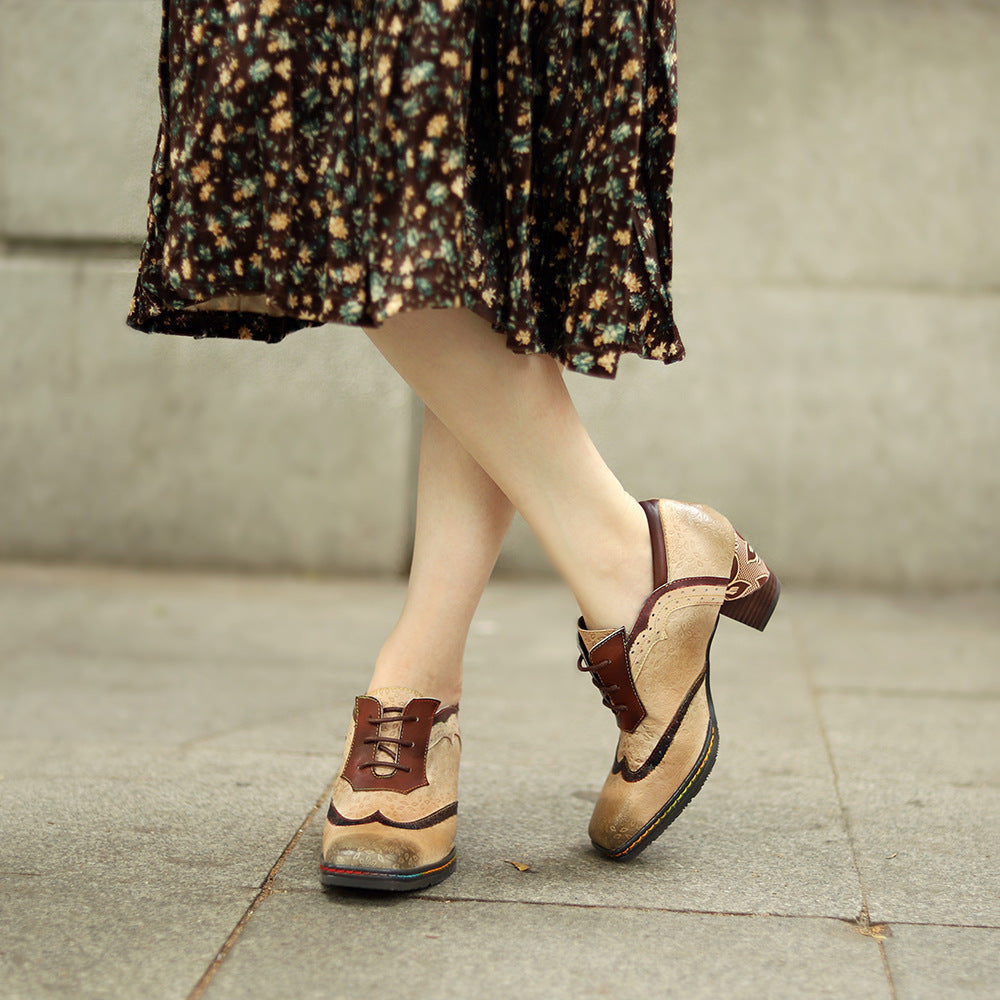 Vintage Embossed Thick Heeled Boots