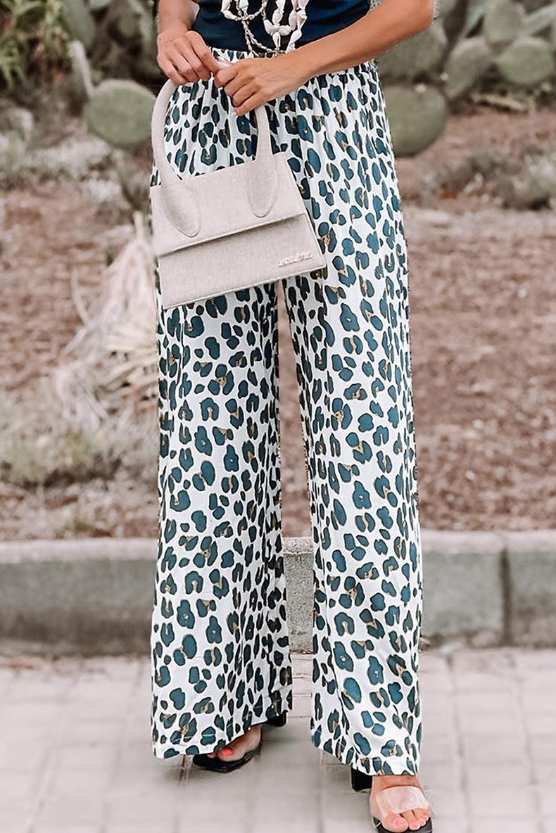 High-Waisted Leopard Wide Leg Pants