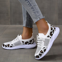 Flyknit Breathable Leopard Print Color-block Sneakers