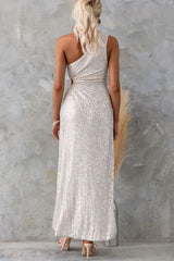 Drawstring sequin waist cutout dress