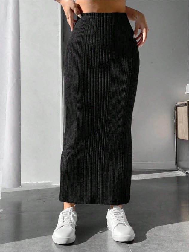 CozyKnit Irregular stripes slim-fitting knitted skirt