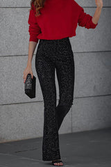 Party Sequined Elastic Waist Slim Fit Flared Pants