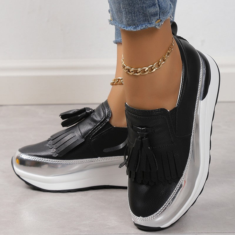 fringed glossy platform shoes