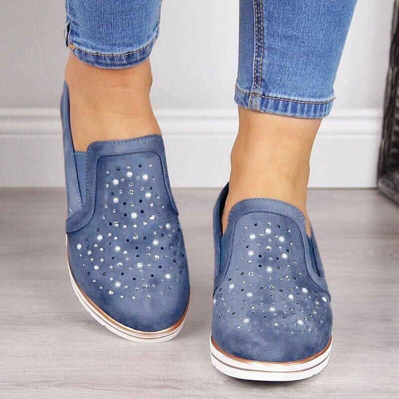 Wedge Rhinestone inner Heightened Loafers