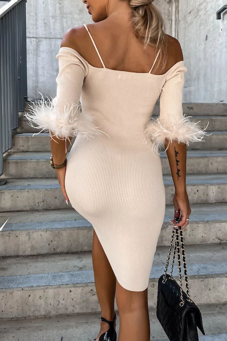 One-shoulder Plush Half-sleeved Dress